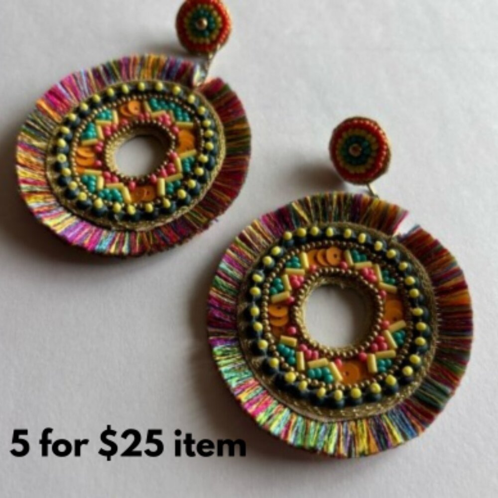 Red and Pink Spiral Beaded Earrings